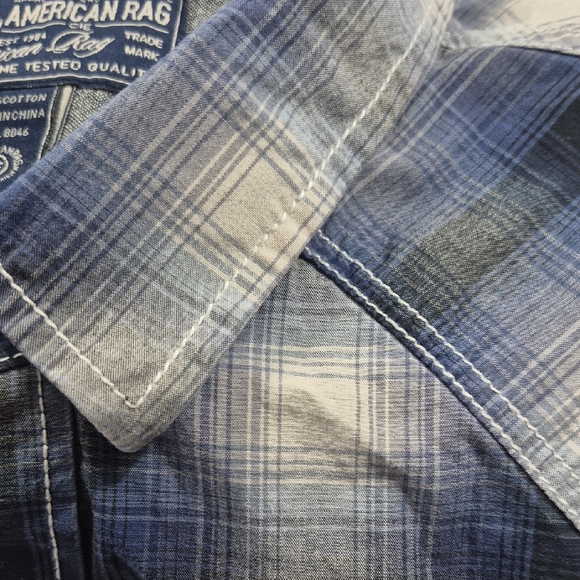 American Rag Men's XXL Long Sleeve Button Down Plaid Shirt - Blue and White - Picture 13 of 15